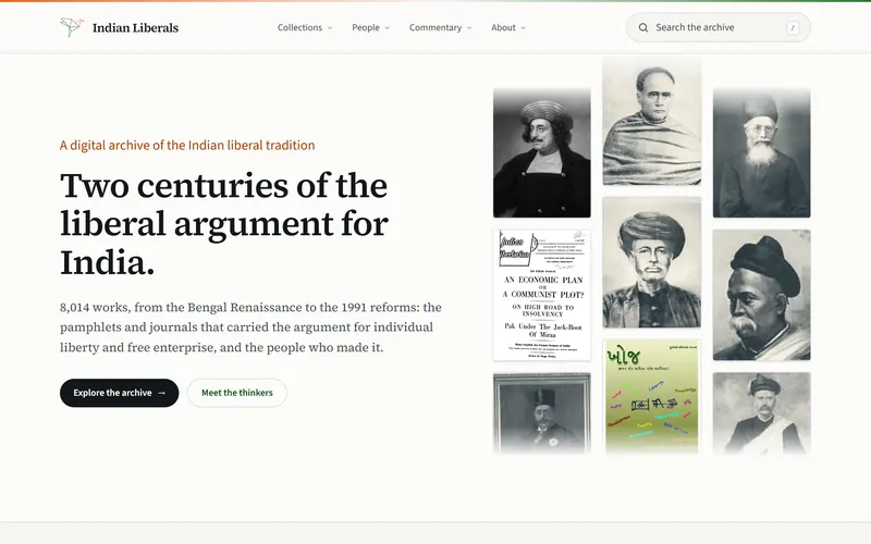 Homepage of indianliberals.in, a digital archive of the Indian liberal tradition