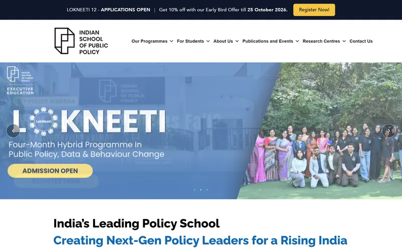 Homepage of ispp.org.in, the Indian School of Public Policy, promoting its programmes