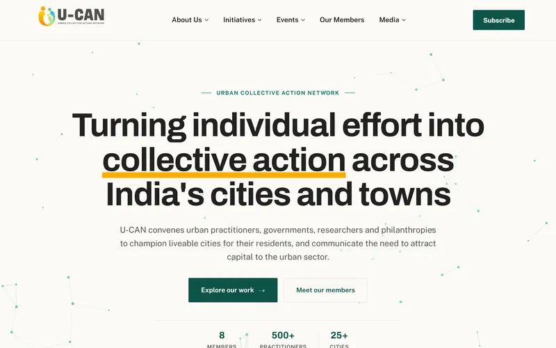 Homepage of urban.org.in, the Urban Collective Action Network for India's cities